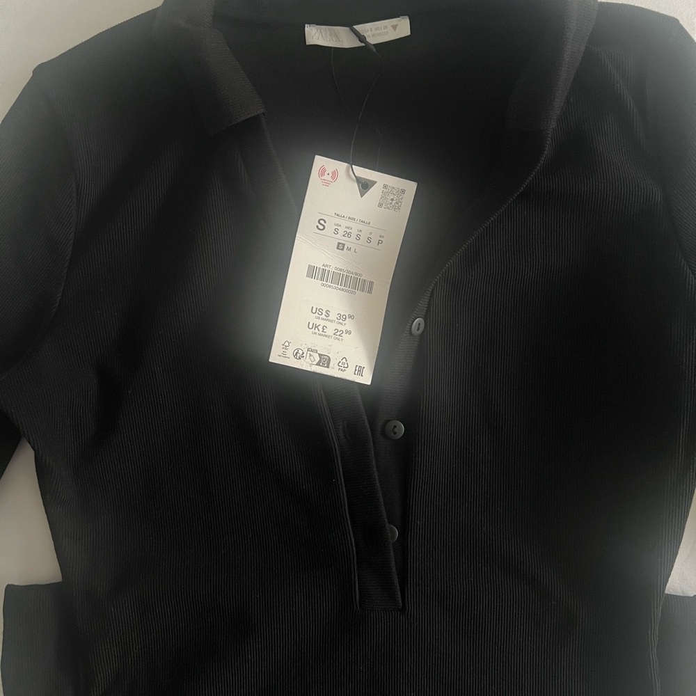 Zara Black Ribbed Midi Polo Dress - Picture 2 of 3